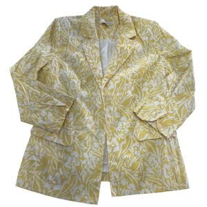 Anthropologie Skies Are Blue Blazer Womens Small Yellow Floral Linen‎ Jacket